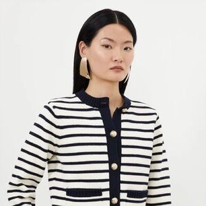 Karen Millen Wool Cardigan. Karen Millen Horizontal Stripe Minimalist Zip Cardi.